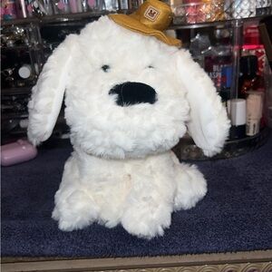 White Plush Dog Toy with Brown Hat